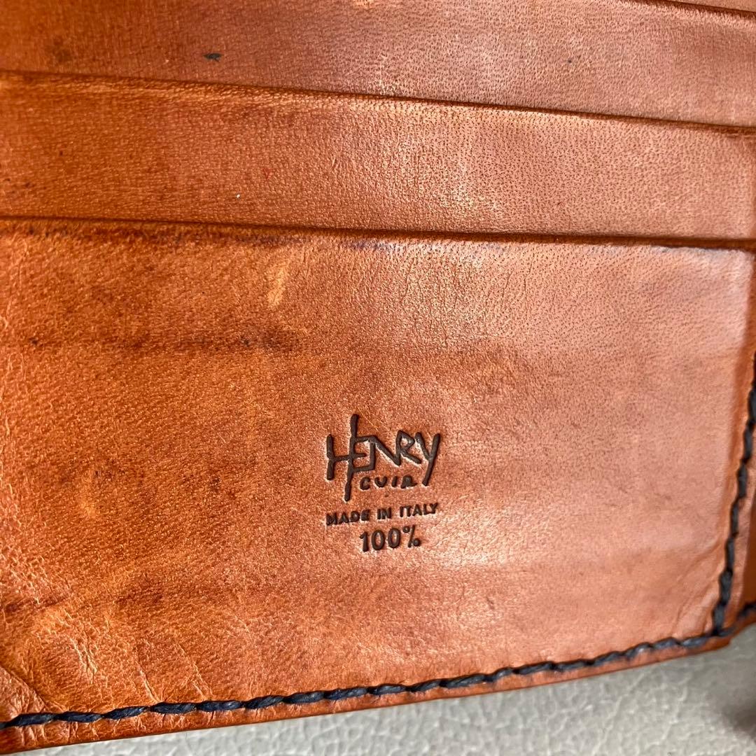 廃盤 希少 HENRY CUIR 折り財布 手帳型 刺繍 レザー ブラウン