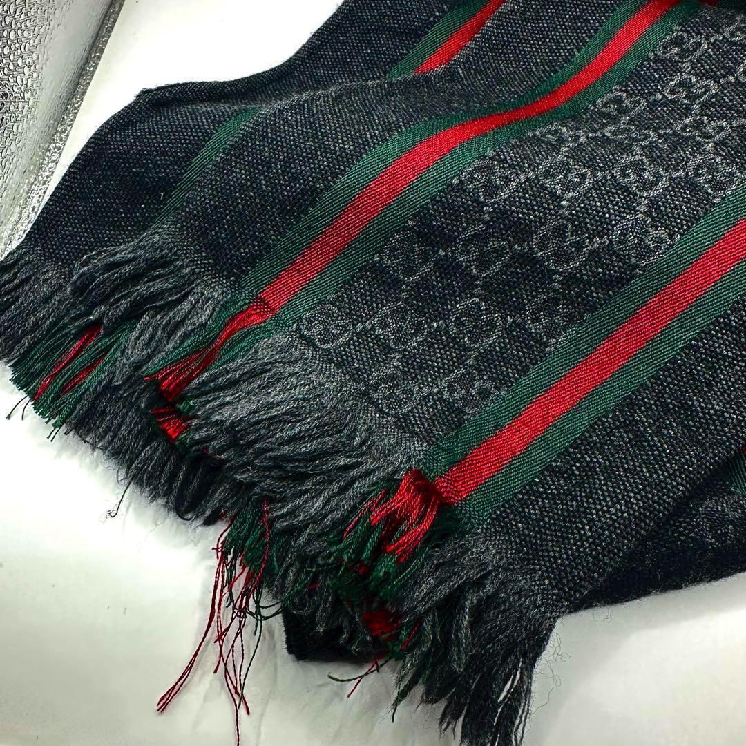 【美品✨】GUCCI マフラー シルク混 ウール シェリーライン GG柄 黒