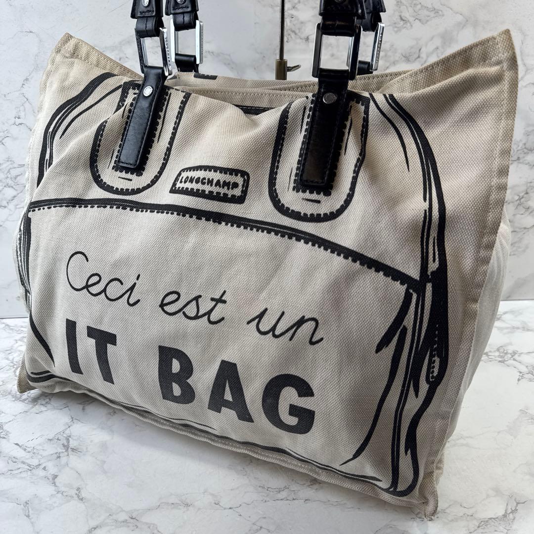 LONGCHAMP ロンシャン 転写 帆布 キャンバス×本革 レザートートバッグ