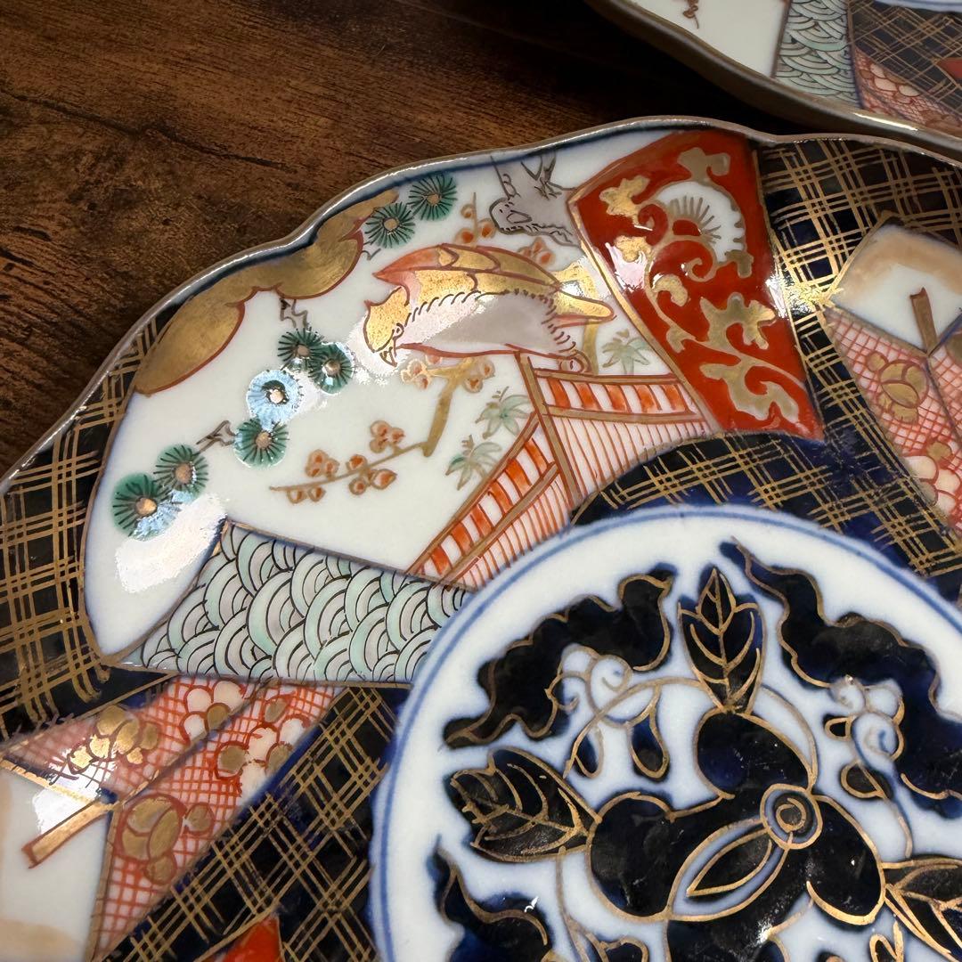 古伊万里　赤絵金彩鳥図六寸皿五客 中皿/銘々皿/アンティーク/お皿時代 070