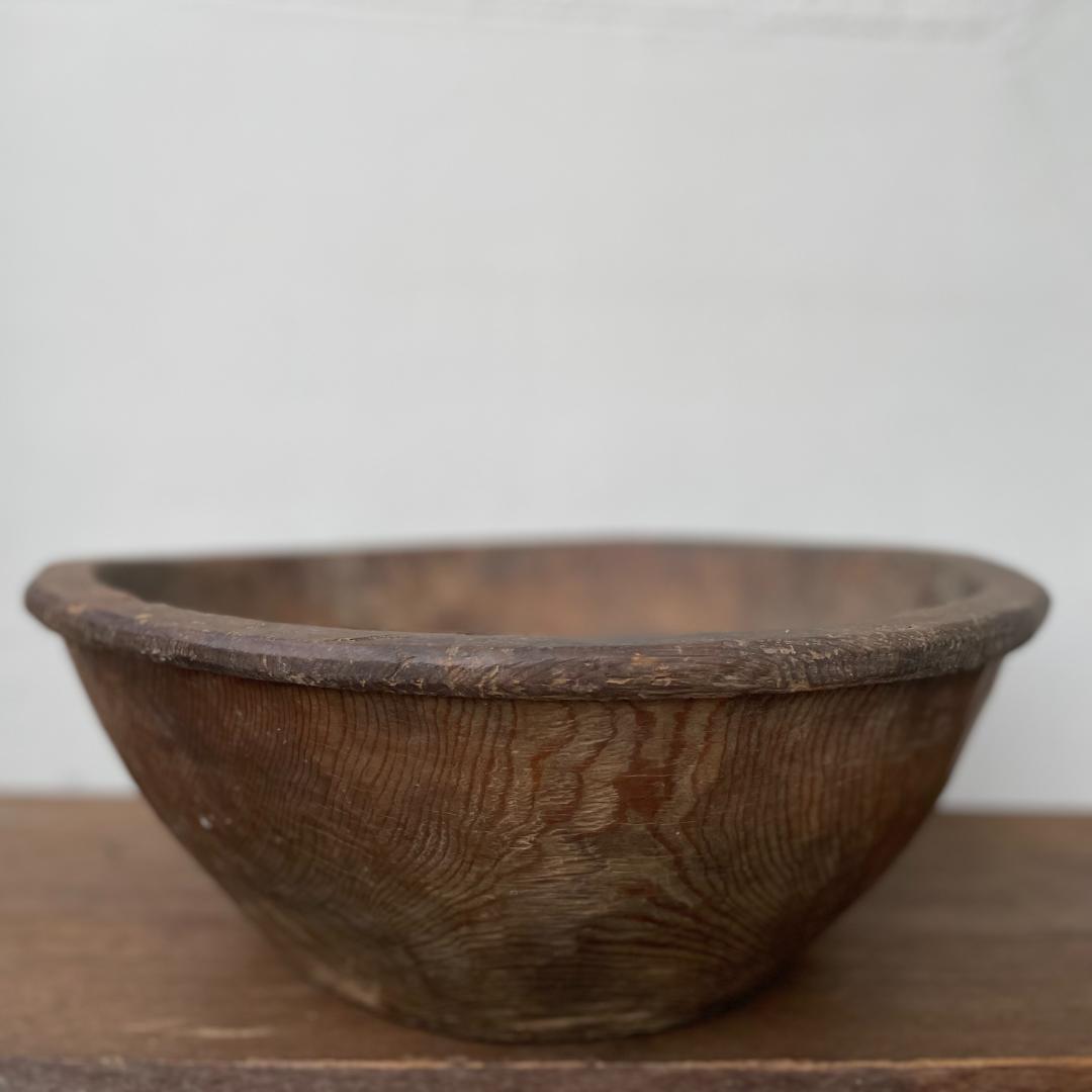 木製 ボウル こね鉢 生地鉢 ねり鉢 木鉢 民芸 アンティーク 古道具 一刀彫