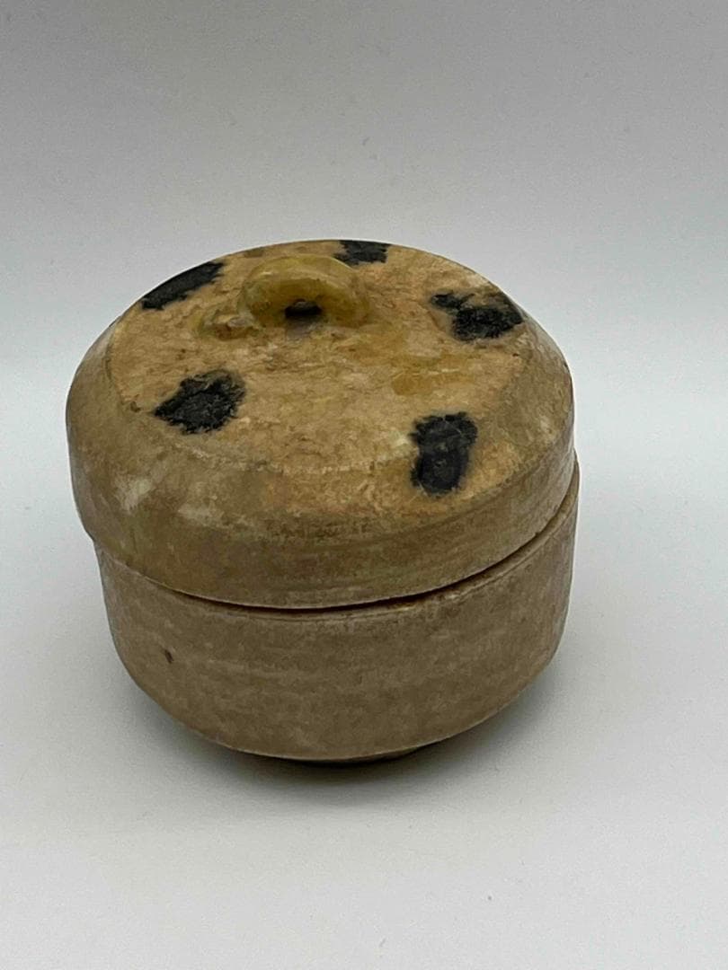 唐時代　青磁 相州窯 點彩 飛斑　香盒 粉盒 茶入　茶道具　唐物(F-84)