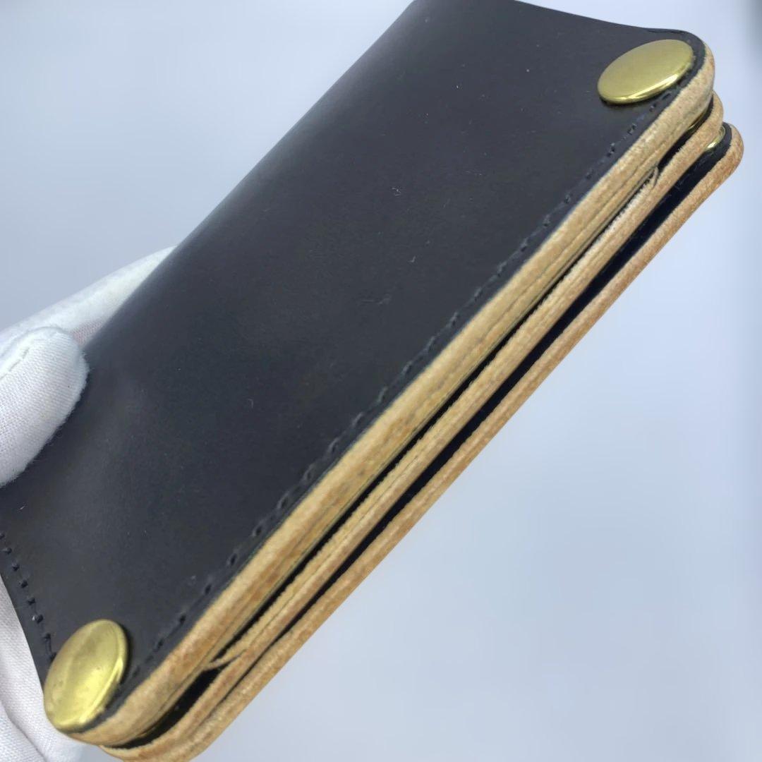 【無骨x上質 お札折らず収納】 丘染めブラック 手染めミドルトラッカーウォレット