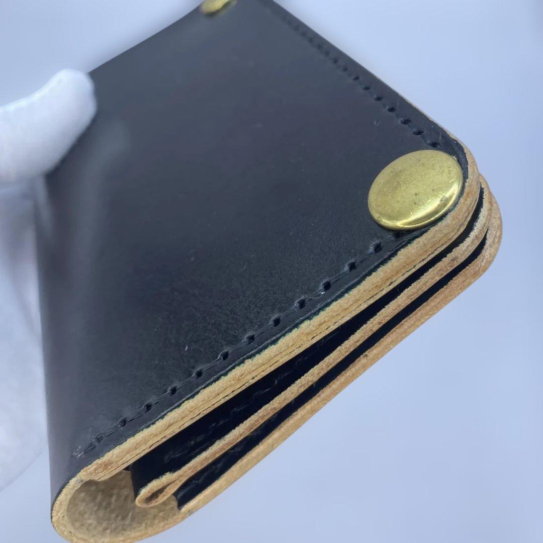 【無骨x上質 お札折らず収納】 丘染めブラック 手染めミドルトラッカーウォレット