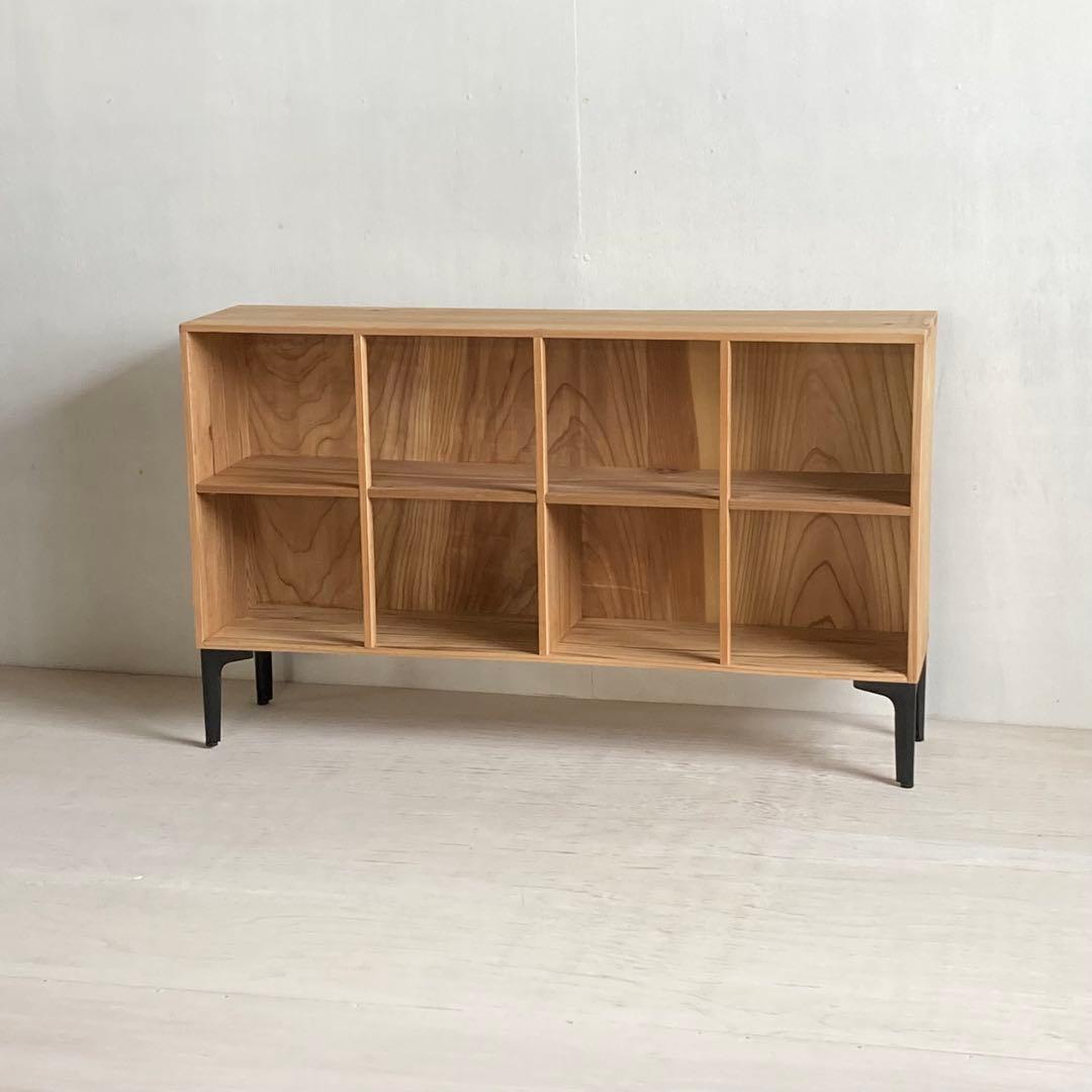 古い木製 オープンラック 鉄脚 木製棚 本棚