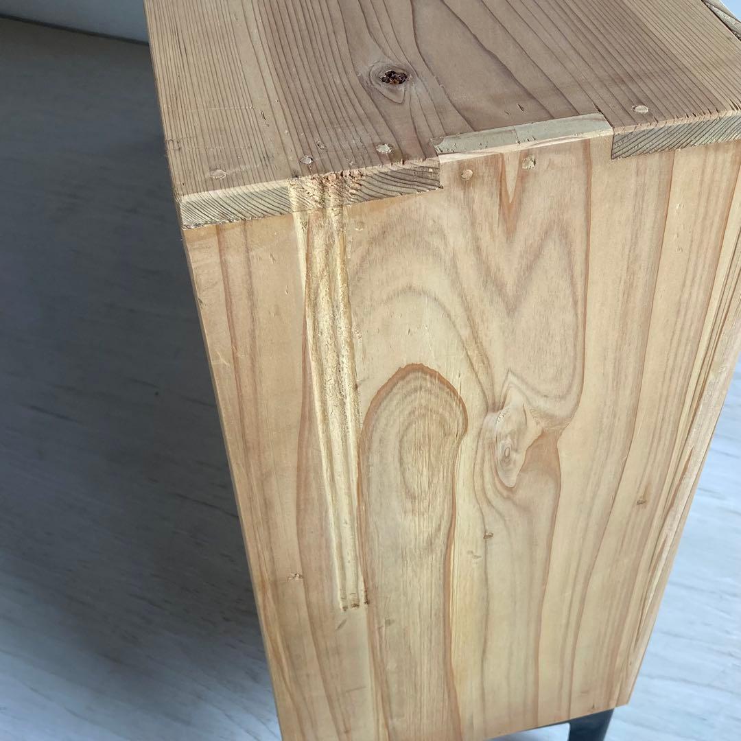 古い木製 オープンラック 鉄脚 木製棚 本棚