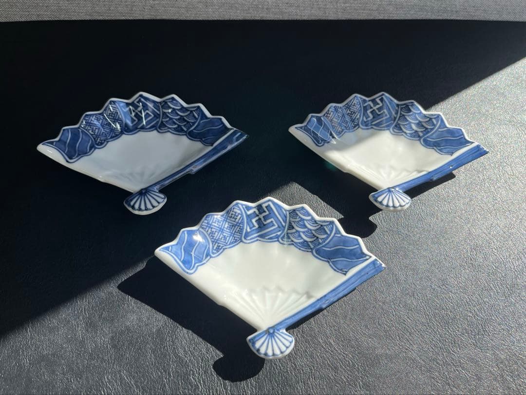 京焼　清水焼　平安壹楽　山本壹楽　扇形皿　小皿　３点