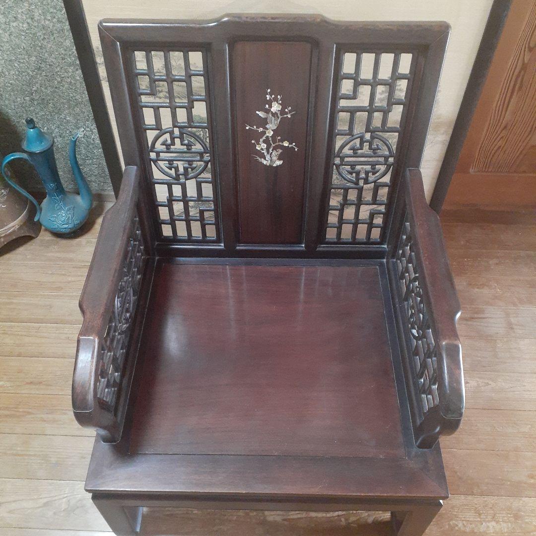 【貴重】アンティークチェア 唐木 中国 花梨 螺鈿 花鳥図 レトロ
