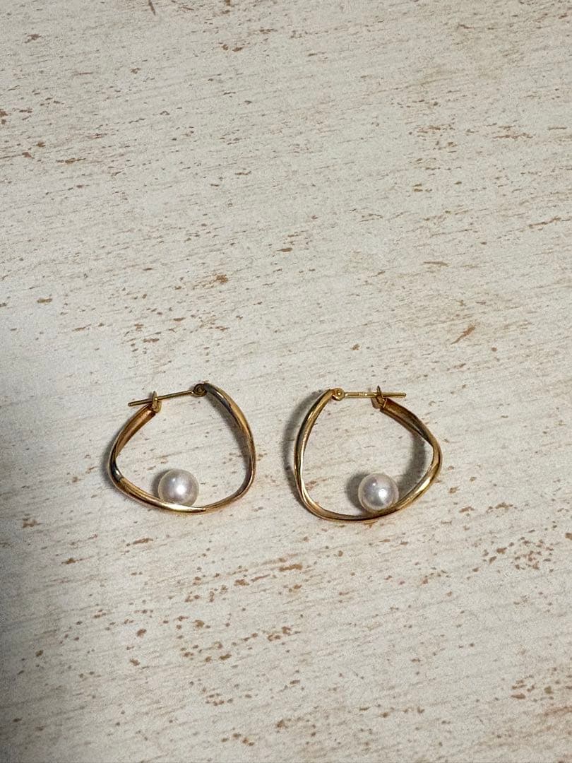 mi8k10ゴールドフープピアス アコヤ真珠付き