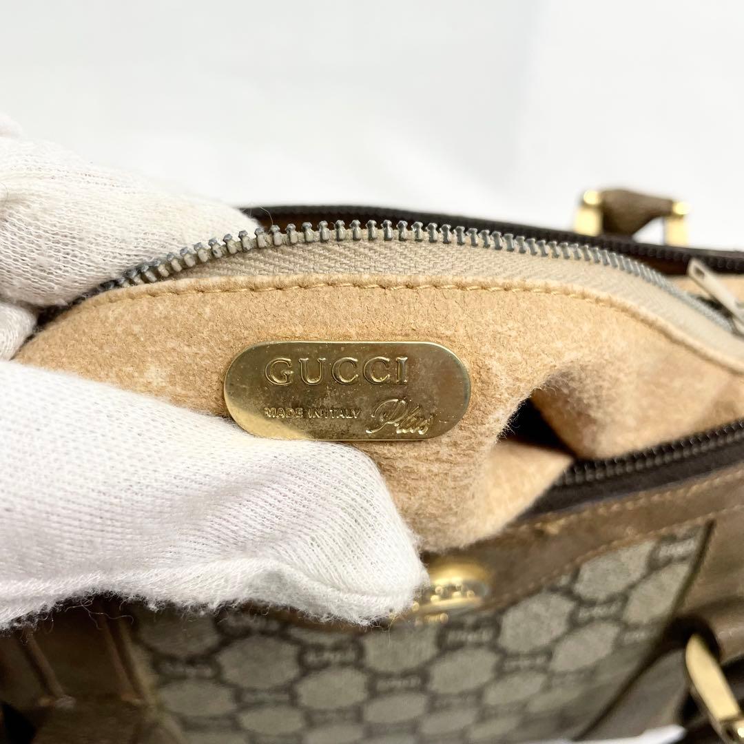 グッチプラス GGスプリーム ロゴ金具 ボストンバッグ ブラウン 大容量 多機能