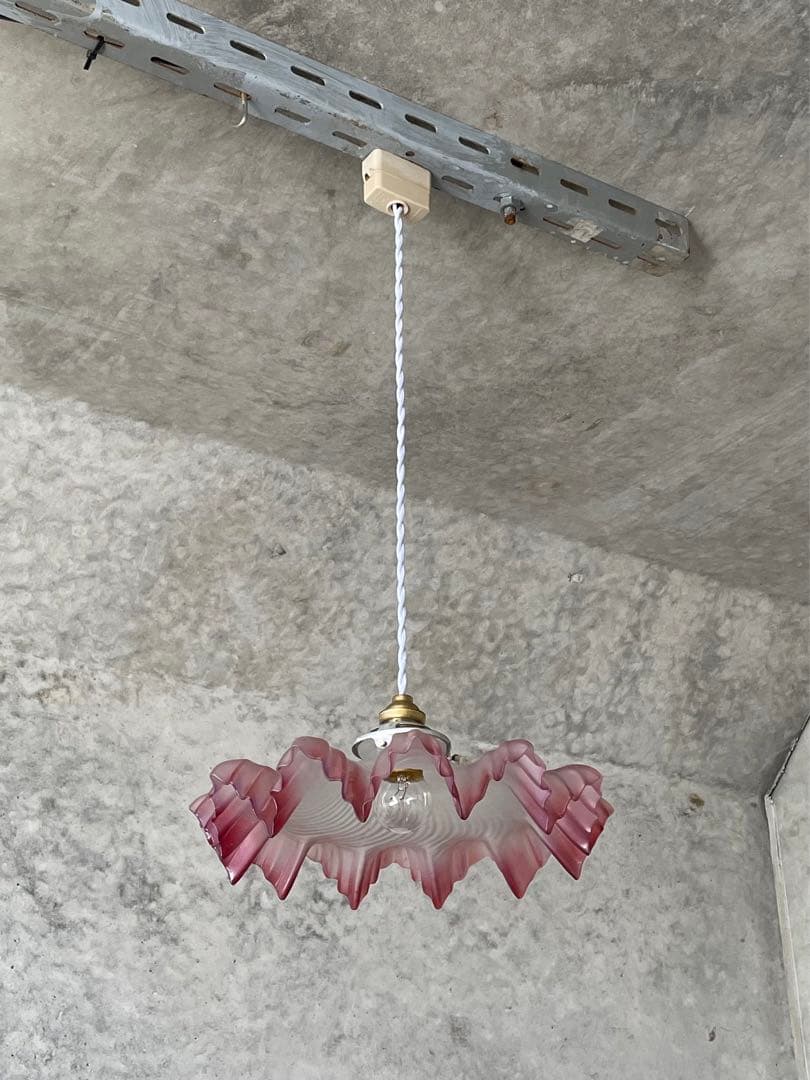 78. 40’s フランスアンティーク　古民家 ガラスシェードペンダントランプ