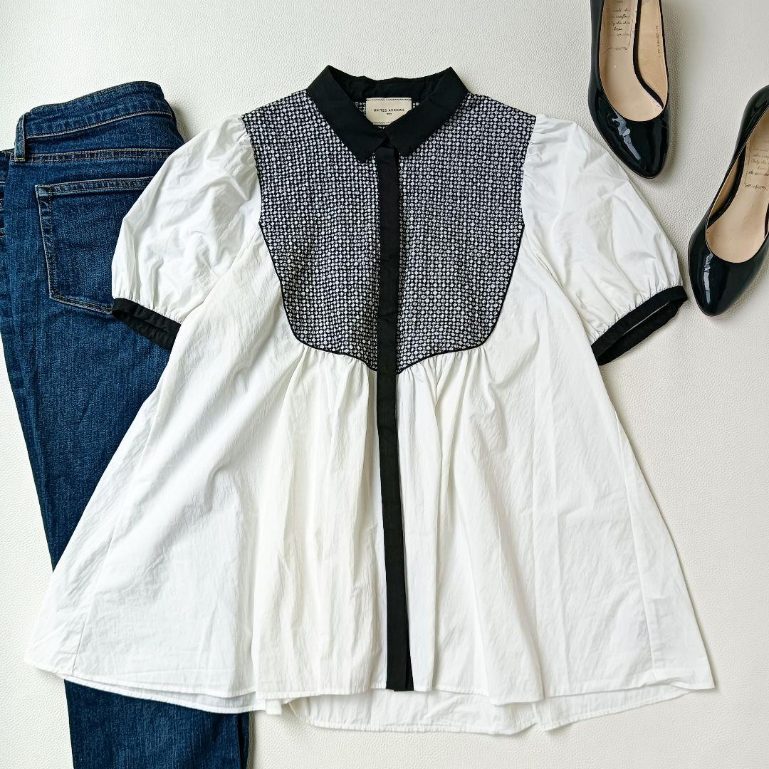 美品♡ユナイテッドアローズ24ssエンブロイダリーコンビショートスリーブブラウス