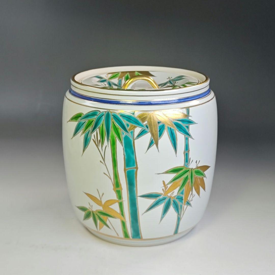 イ847 皆具『平安　景雲』『色絵竹文　台子皆具　共箱』水指　健水　蓋置　杓立