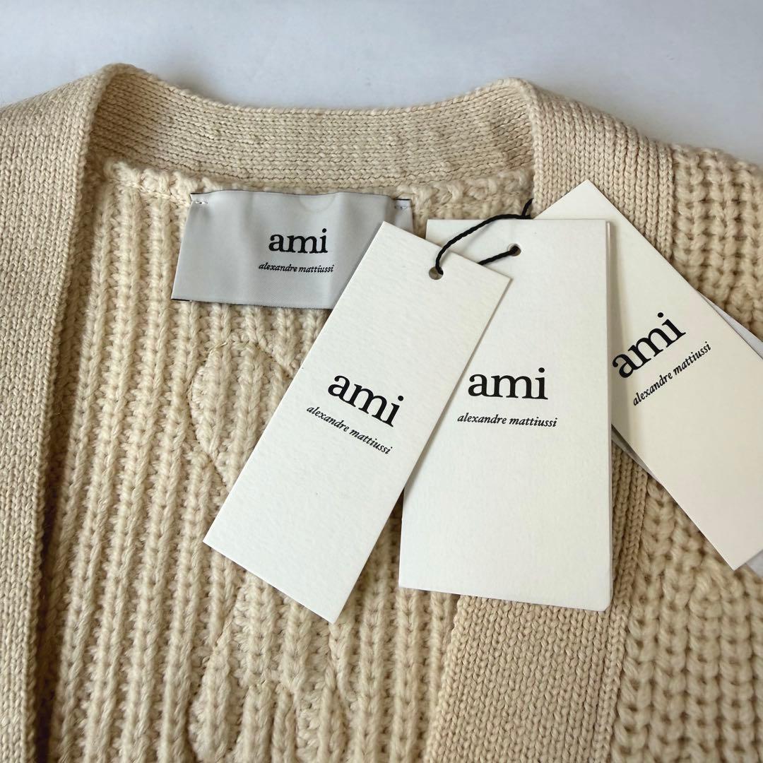 アミパリ Ami Paris カレッジリブウール カーディガン ホワイトクリーム