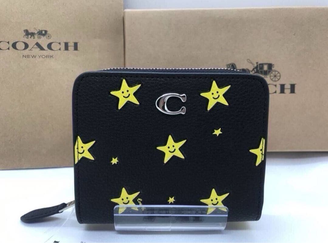 新品未使用　COACH コーチ　星柄 ブラック 二つ折り財布　財布