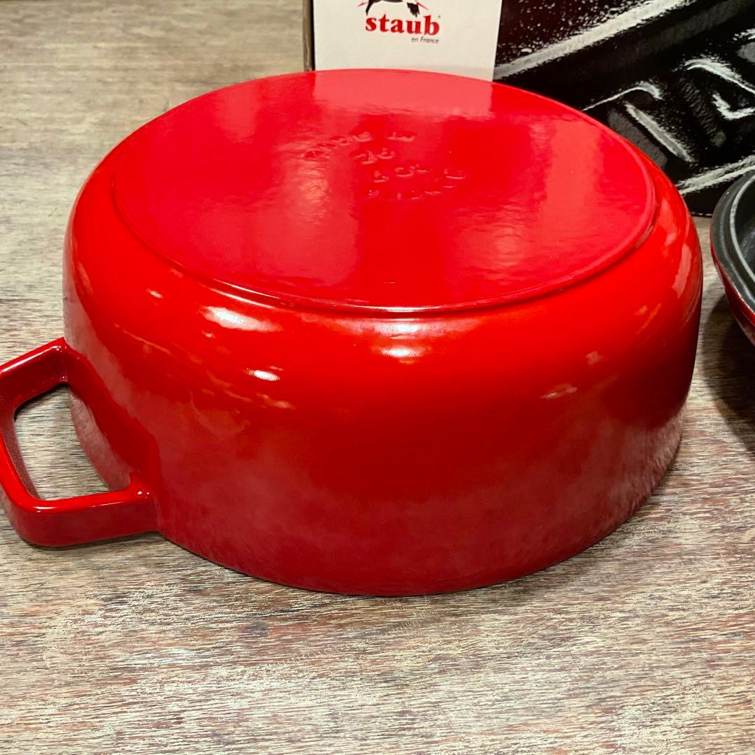 極美品！26cm ストウブ 浅型 シャロー ラウンド ココット チェリー