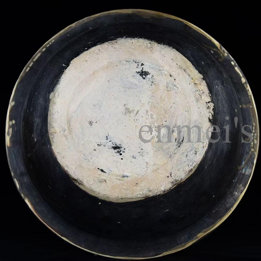 中国古美術・磁州窯風 人物紋 大型陶器鉢（折沿盆）・純手描き・陶器・茶道具・墨彩