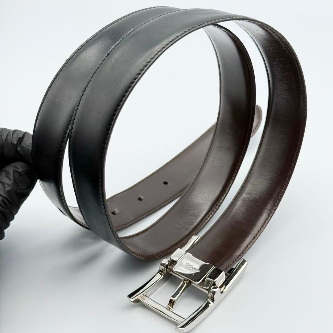 ✨良品✨Cartier タンク ベルト 本革 シルバー金具メンズ 純正ベルト