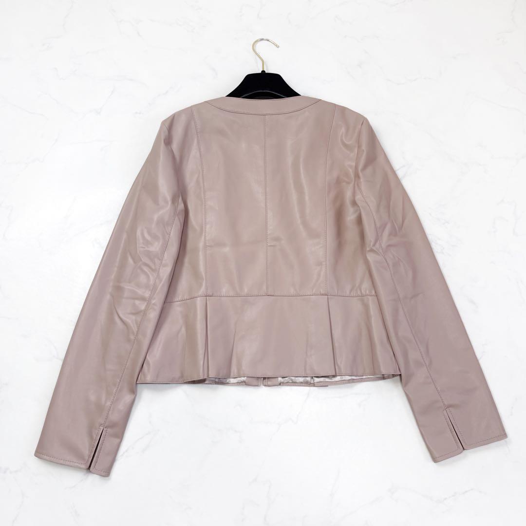 TO BE CHIC フェイクレザージャケット 40 ピンク フリル ペプラム