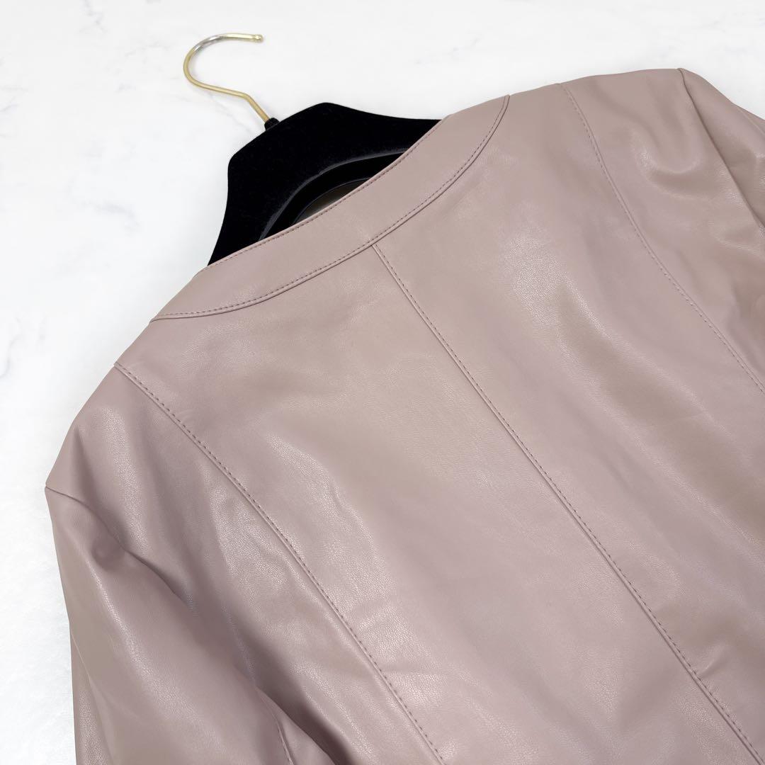 TO BE CHIC フェイクレザージャケット 40 ピンク フリル ペプラム