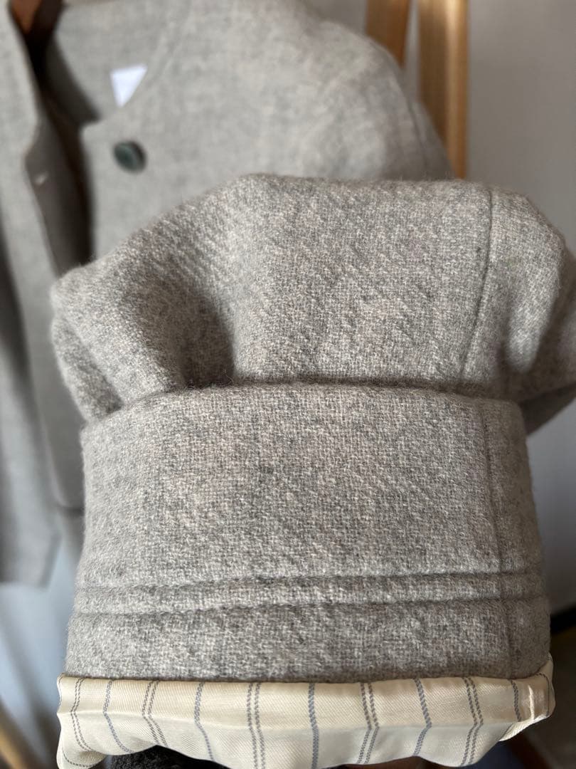 北欧暮らしの道具店　ウール混ノーカラーロングコート 未使用品