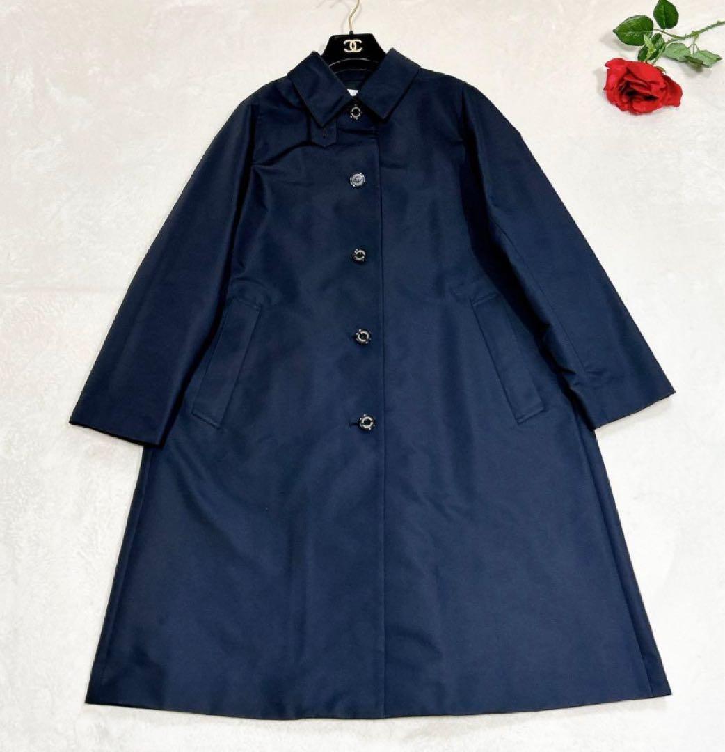 【中古・美品】マッキントッシュ　ステンカラー　ロングコート　レディース　ネイビー