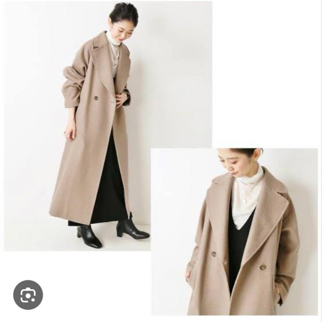 ベージュ ダブルブレスト ロングコート