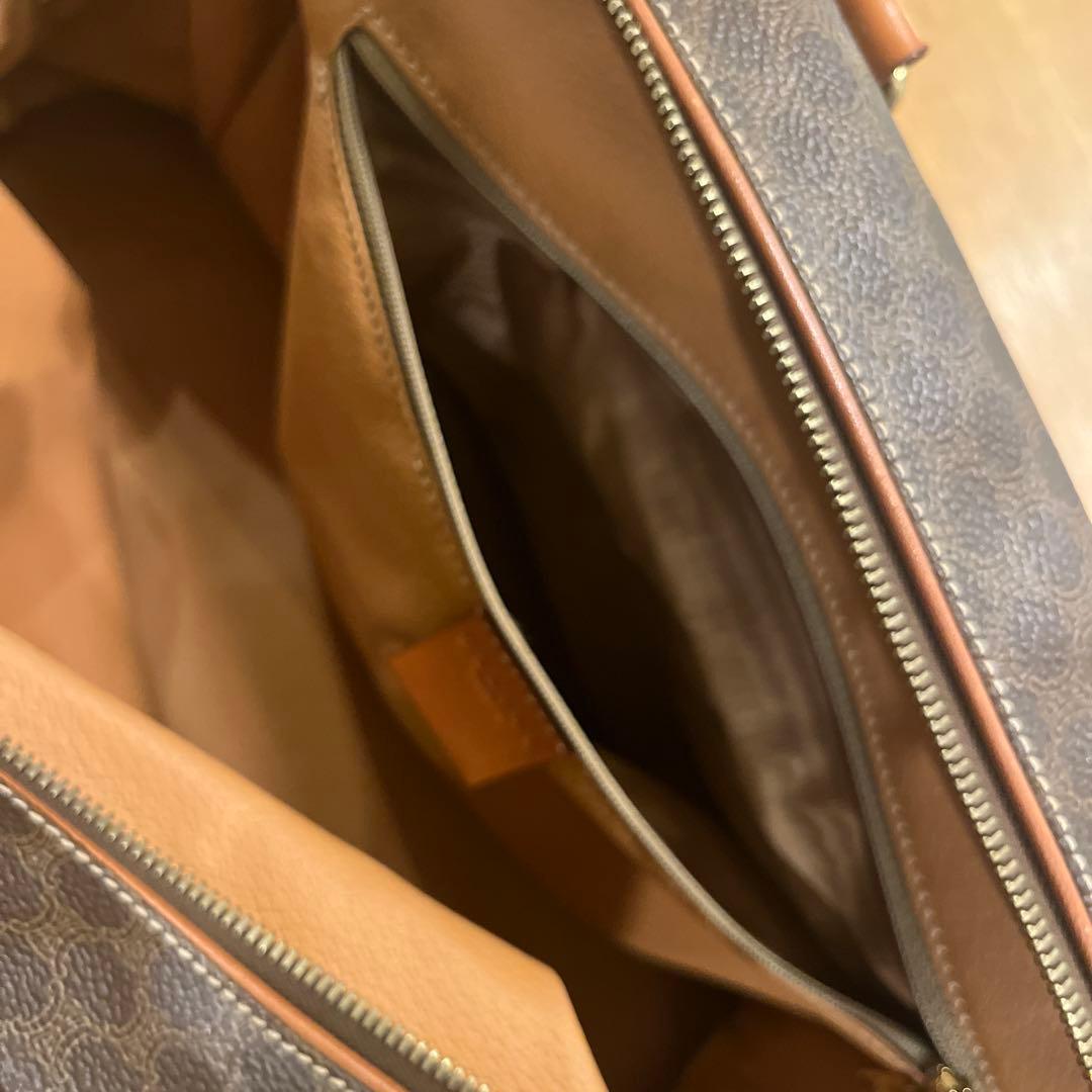 CELINE ブラウン マカダム柄 レザーボストンバッグ　南京錠あり