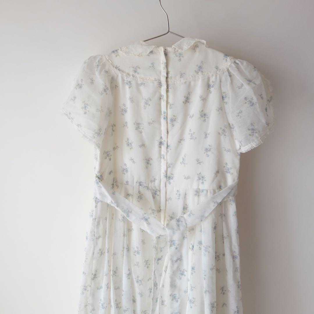 70s GUNNE SAX キッズ 花柄 レース ロング ワンピース ドレス