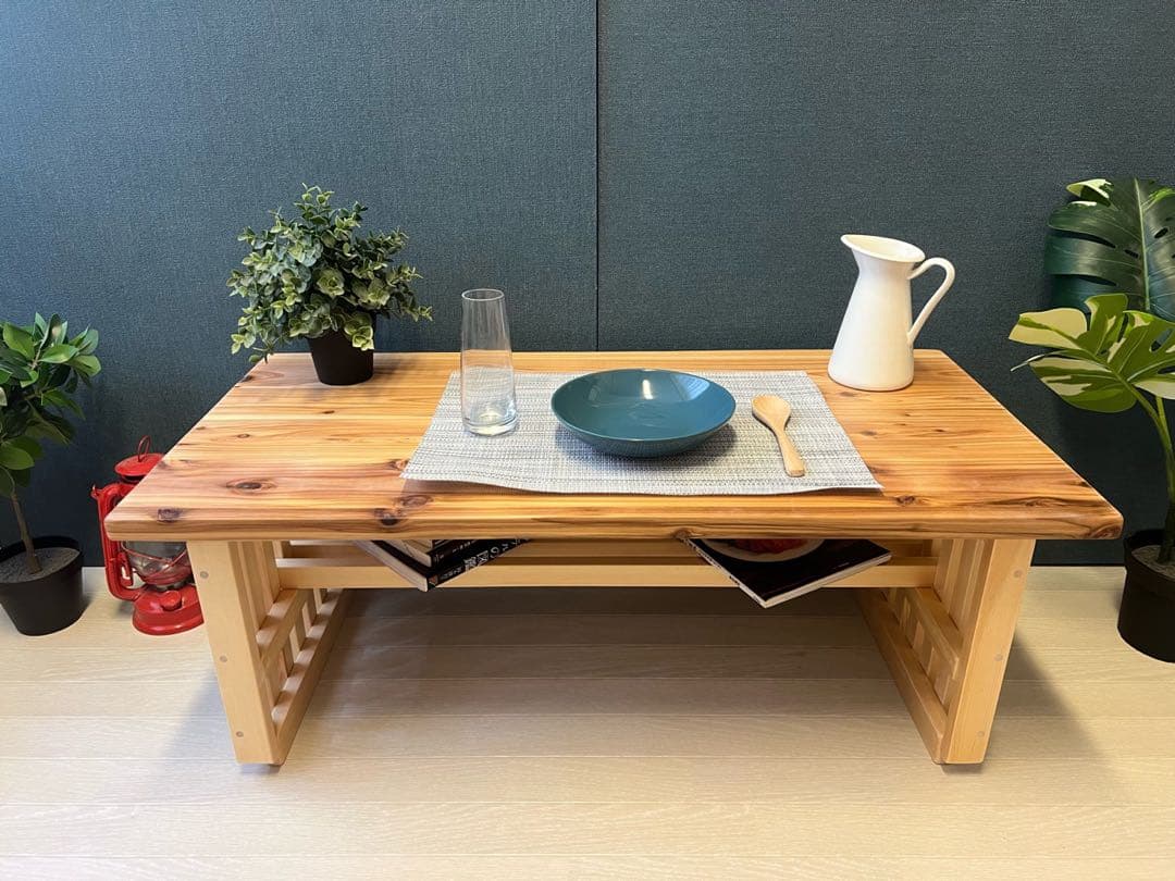 【オーダー】 ローテーブル 和風 木組縦格子 収納付き