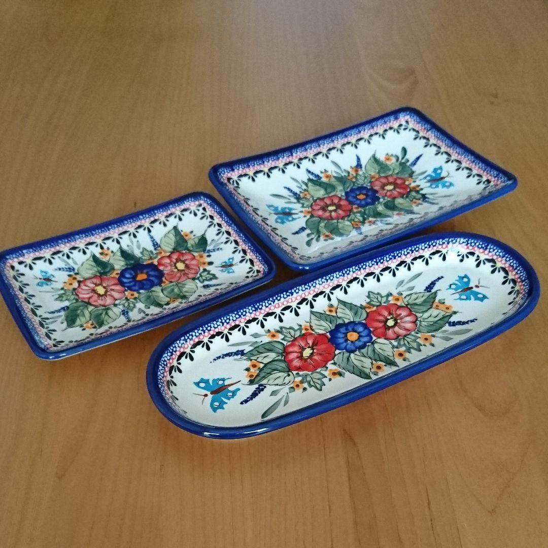 ポーリッシュポタリー お皿(赤花) ３個セット