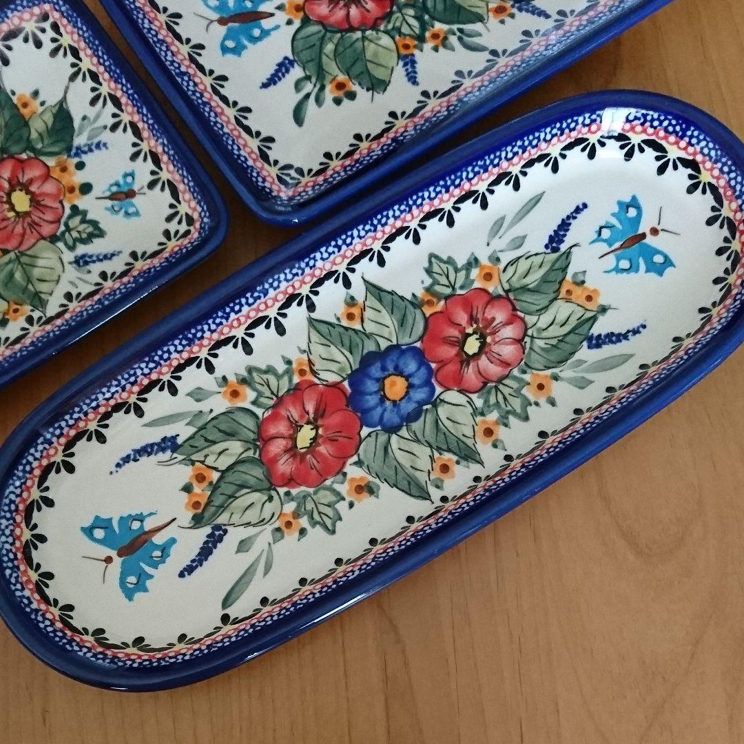 ポーリッシュポタリー お皿(赤花) ３個セット