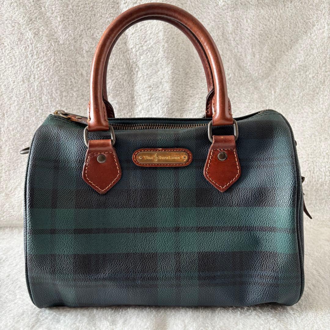 ✨️美品 ポロラルフローレン ブラックウォッチ ミニボストンバッグ PVC 緑