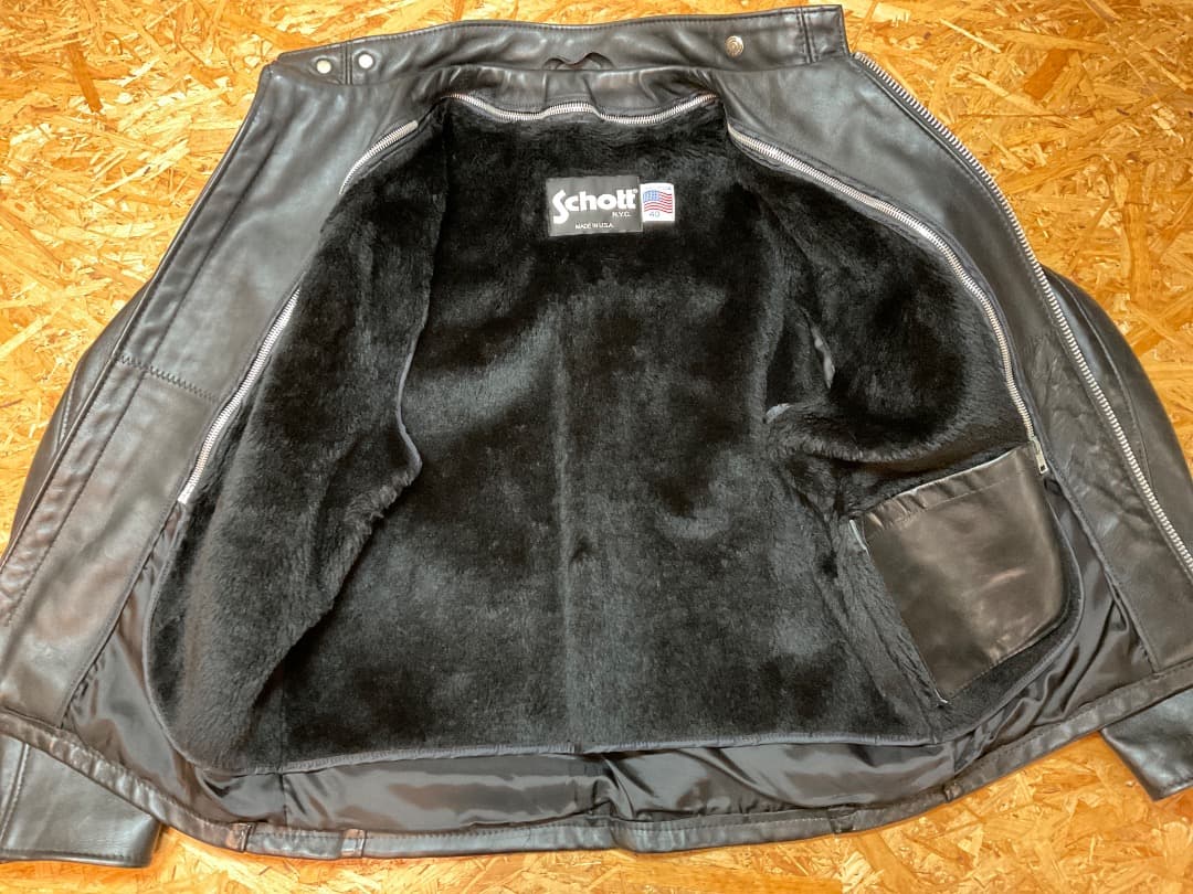ショット USA製 641 レザー 立襟 シングルライダースジャケット 40