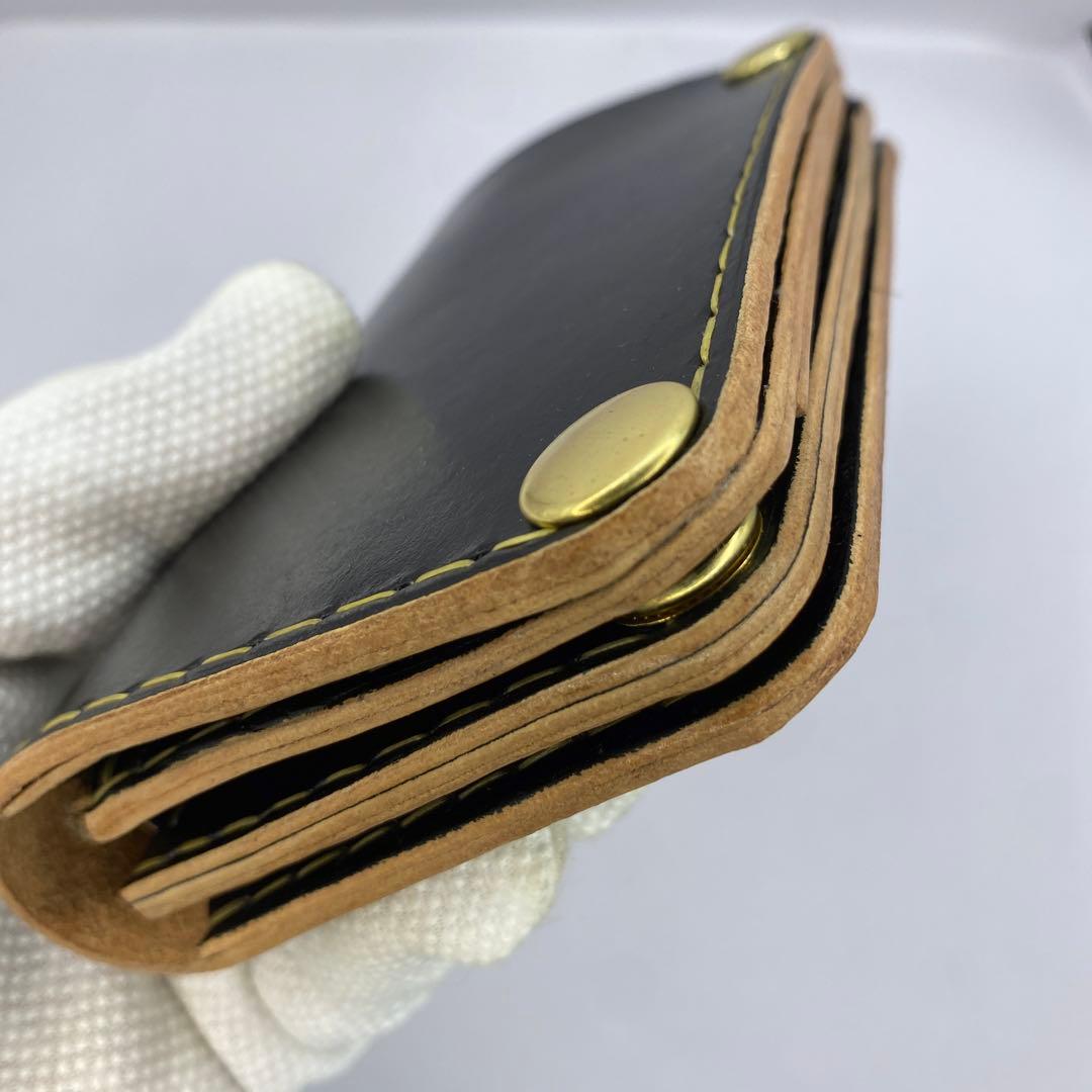 左小銭verお札折らずに収納できる無骨な手染めミドルトラッカーウォレット BTW