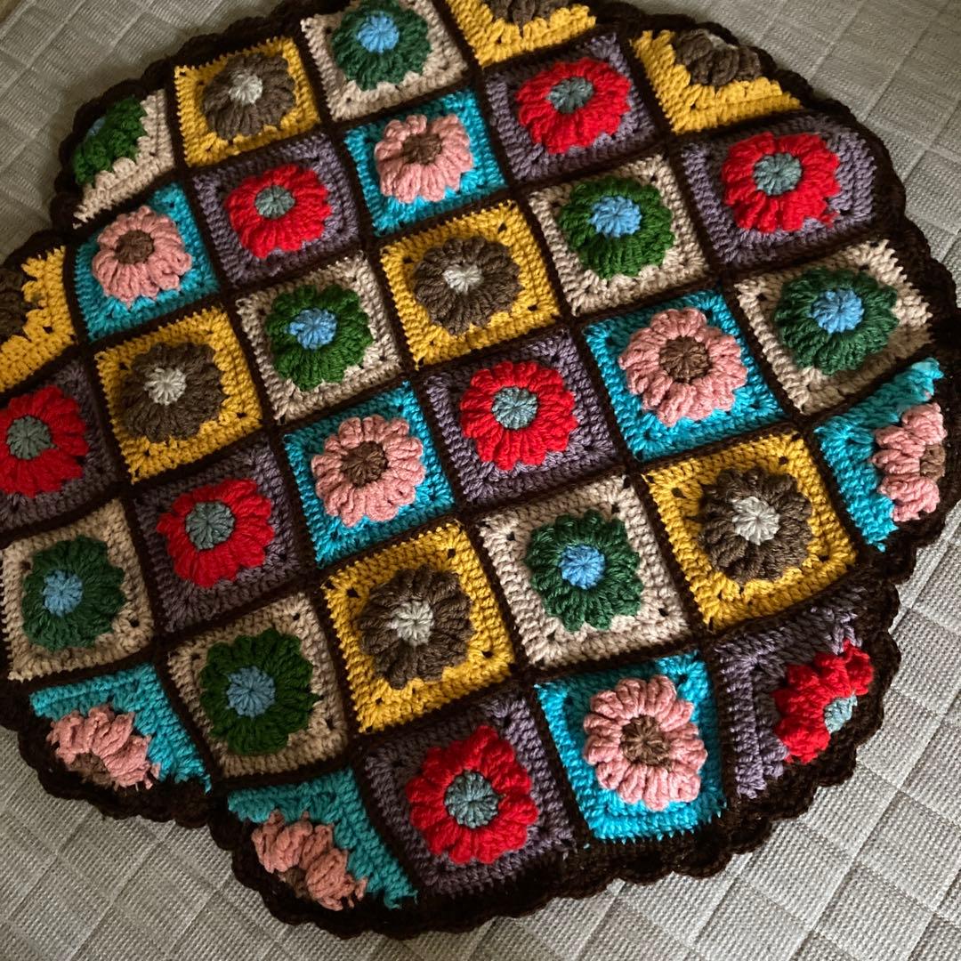 ハンドメイド♡モチーフ編み♡ぷっくりお花ブランケット♡マット