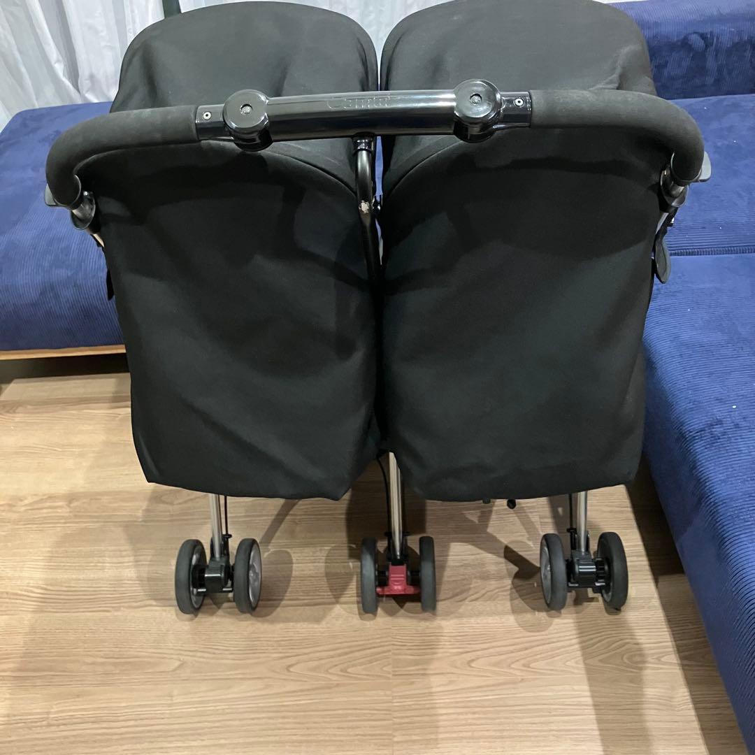 【にゃんこ】Combiコンビツインスピン　2人乗り双子ベビーカー雨カバー付