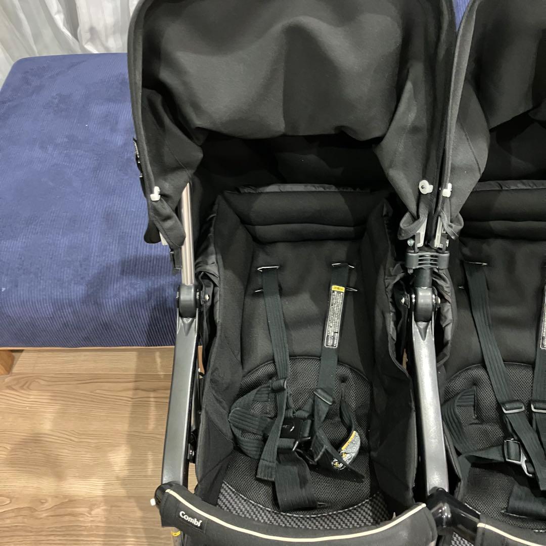 【にゃんこ】Combiコンビツインスピン　2人乗り双子ベビーカー雨カバー付