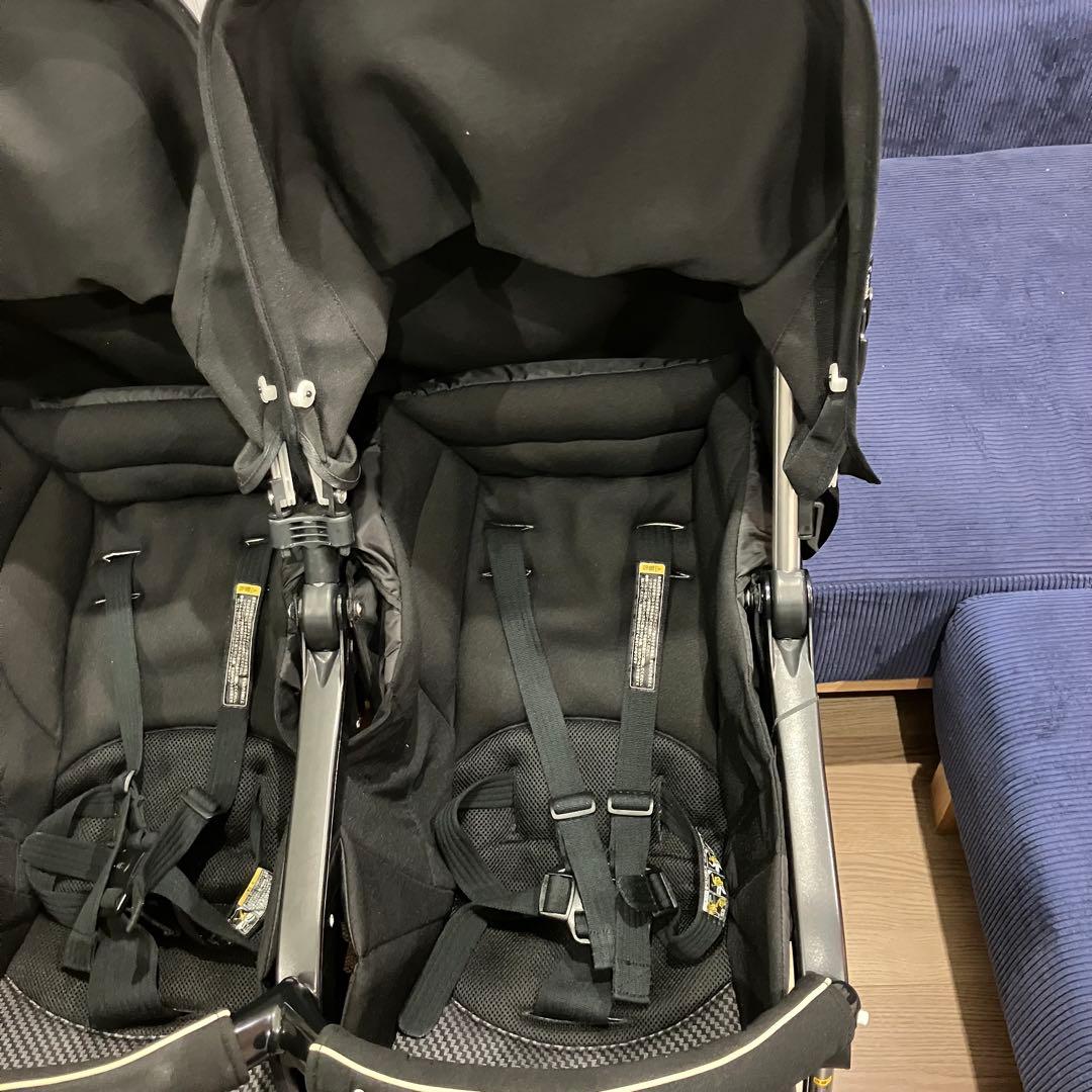 【にゃんこ】Combiコンビツインスピン　2人乗り双子ベビーカー雨カバー付