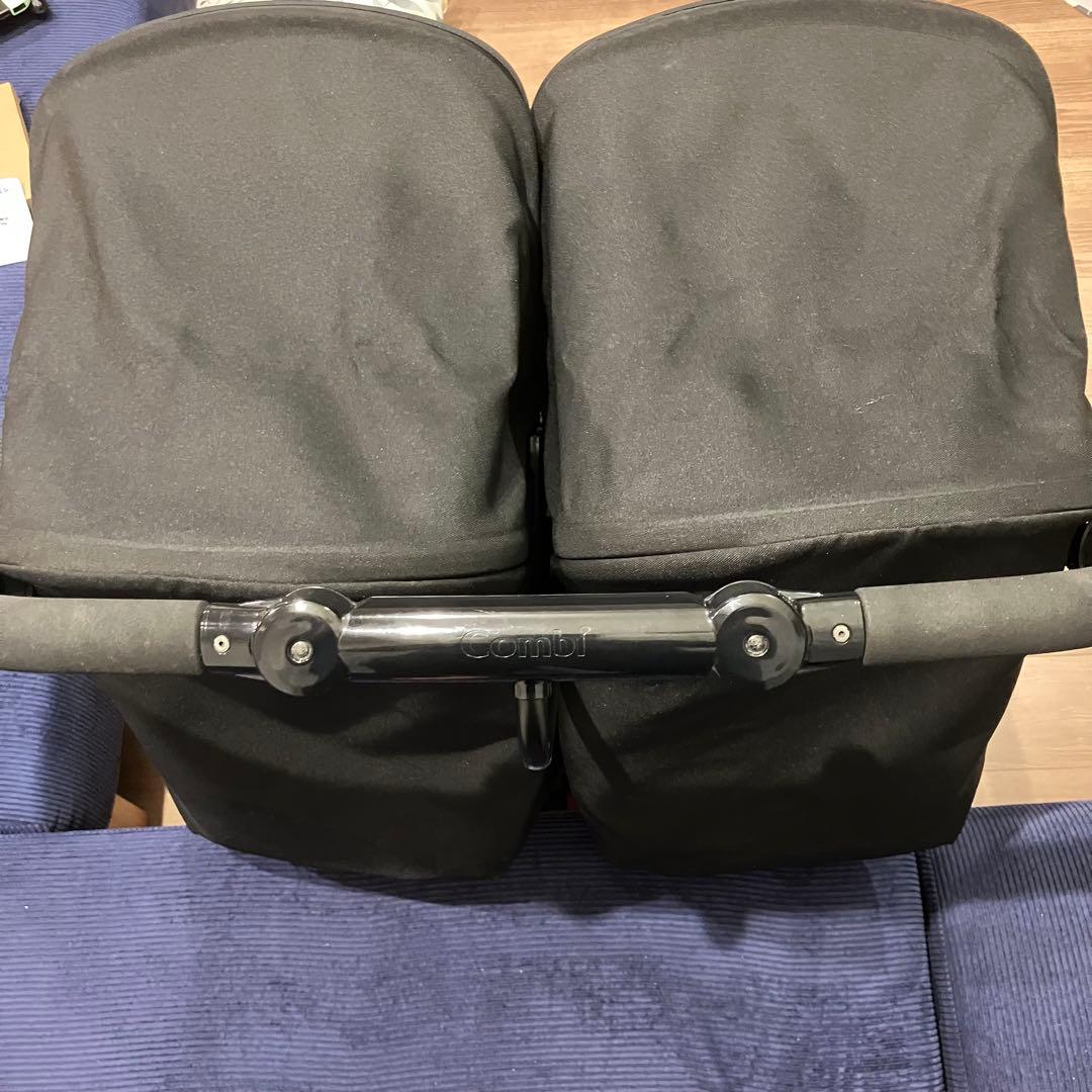 【にゃんこ】Combiコンビツインスピン　2人乗り双子ベビーカー雨カバー付