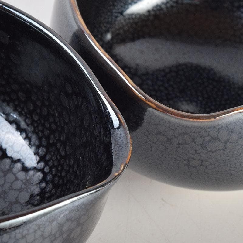 和食器　茶懐石　小杉焼　栄一窯　油滴天目釉　小鉢　五客　共布共箱　V　R9163