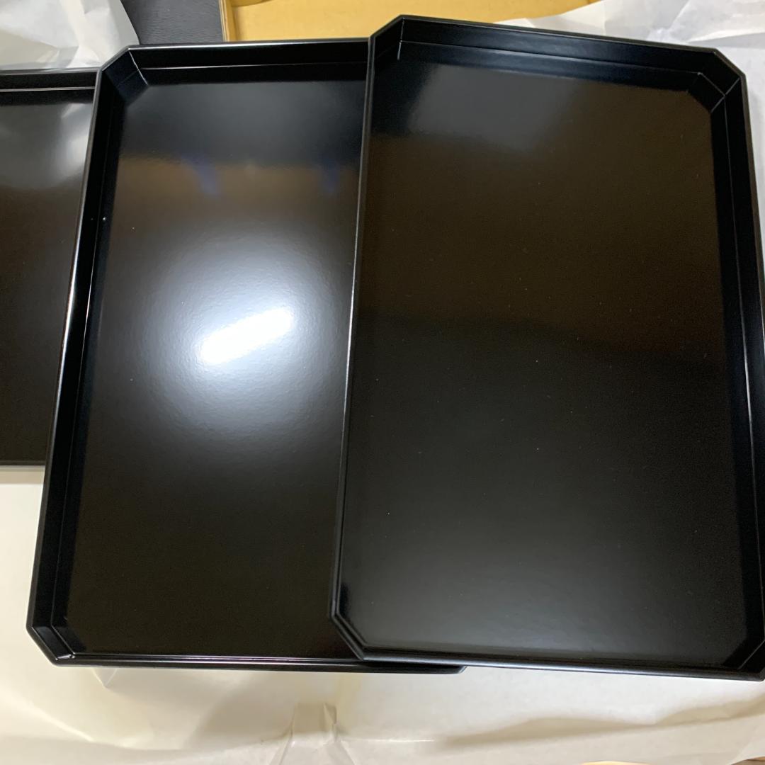 未使用　黒刷毛目松葉　懐石揃10客(懐石膳/椀/盃/杓子/盆/他)