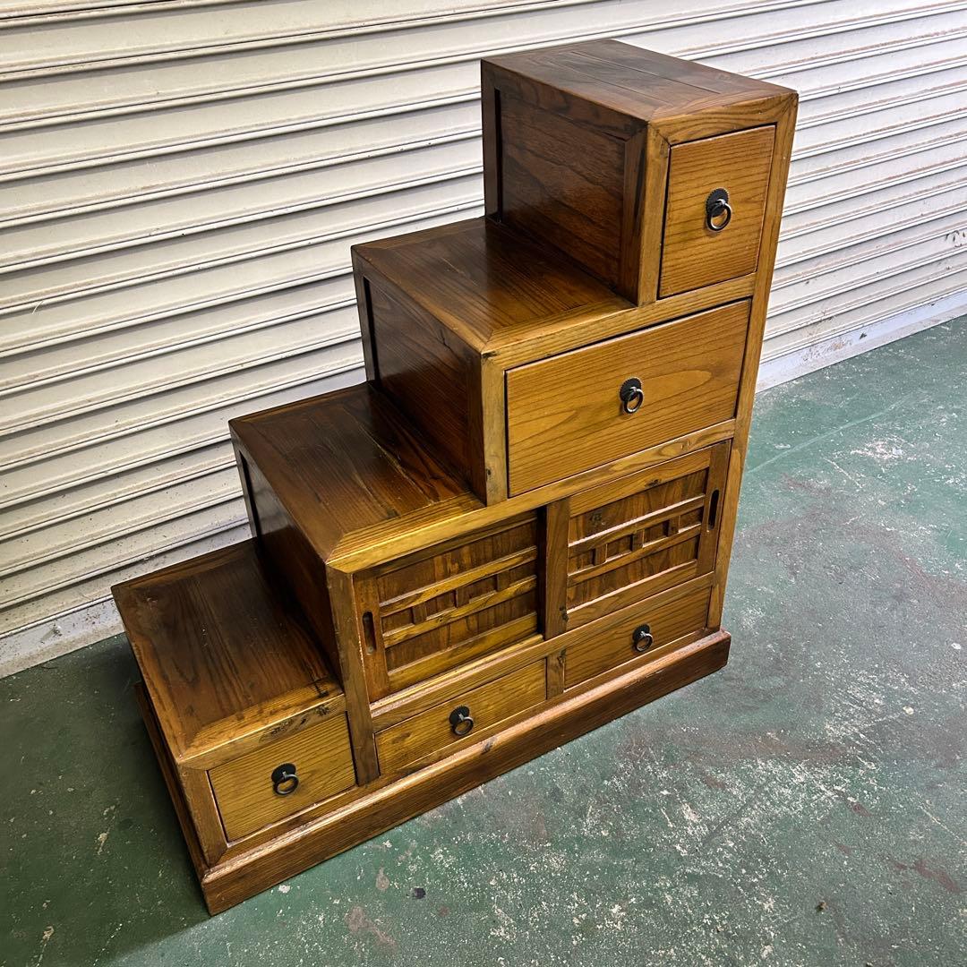 CK5★民芸家具★ 階段箪笥 タンス 飾り棚 小物入 アンティーク レトロ 家具