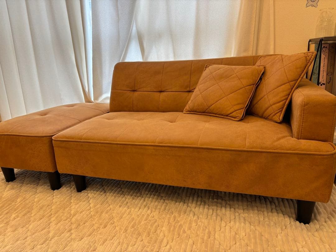 【美品】オットマン付き スエード風ソファ 2人掛け