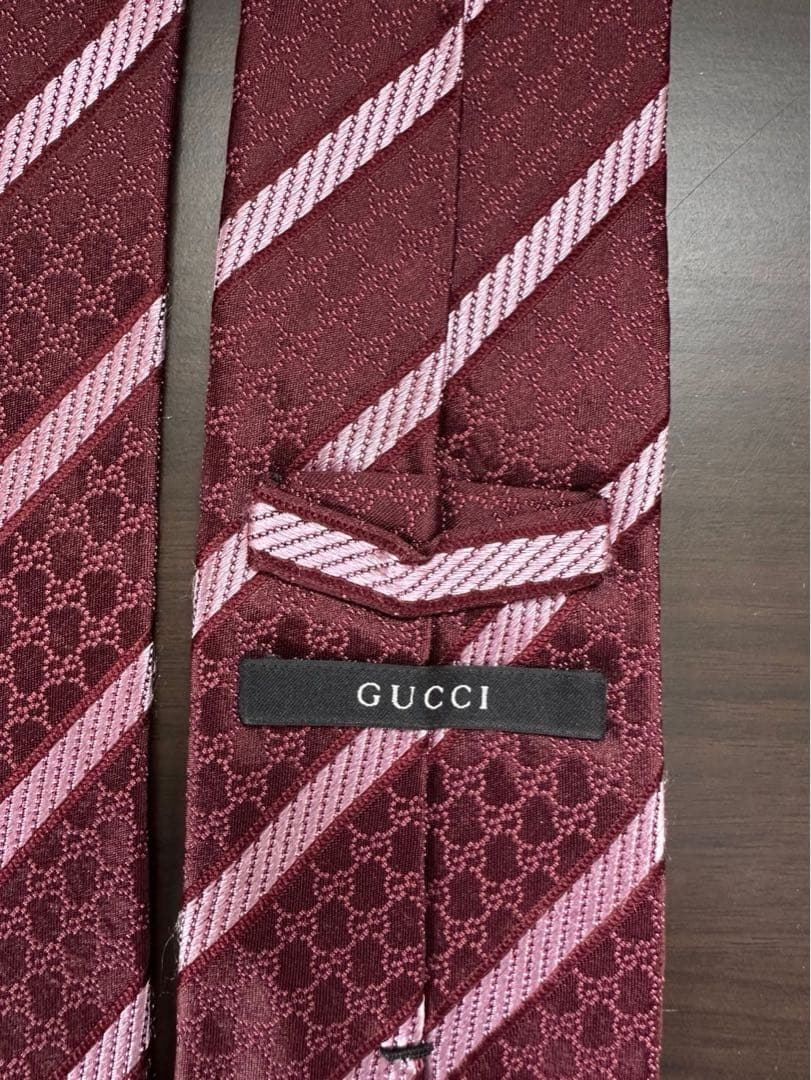 k182 GUCCI GG柄 ストライプ ネクタイ ボルドー未使用