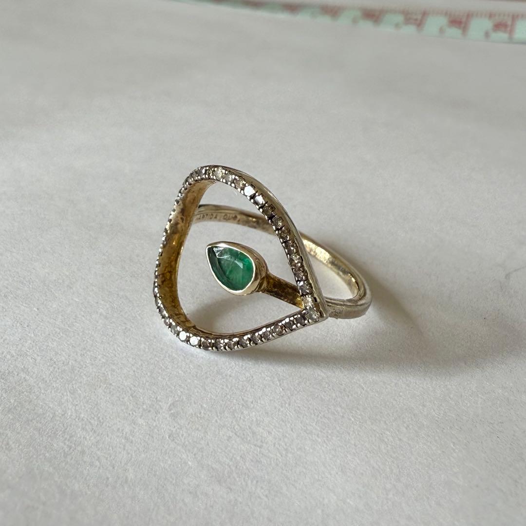 lotus エメラルドフラワーダイヤモンドリング　7号