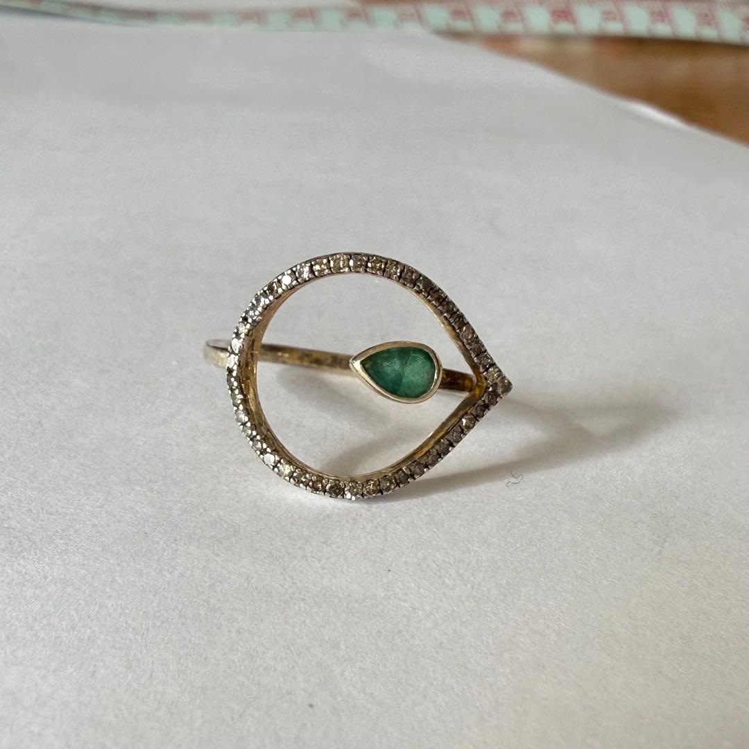 lotus エメラルドフラワーダイヤモンドリング　7号