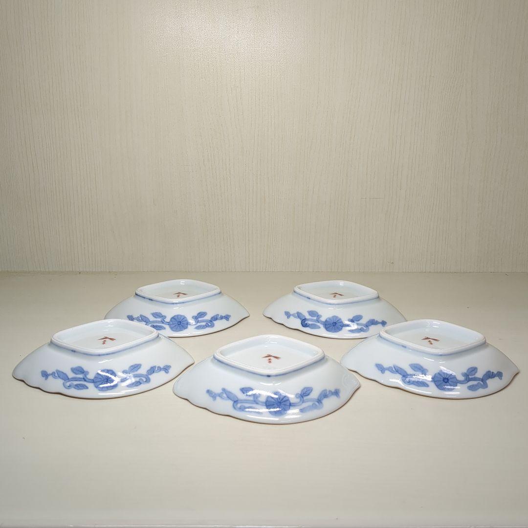 賞美堂　其泉窯　鮑型　金彩色絵菊花唐草紋　和皿揃　小皿揃　銘々皿５枚