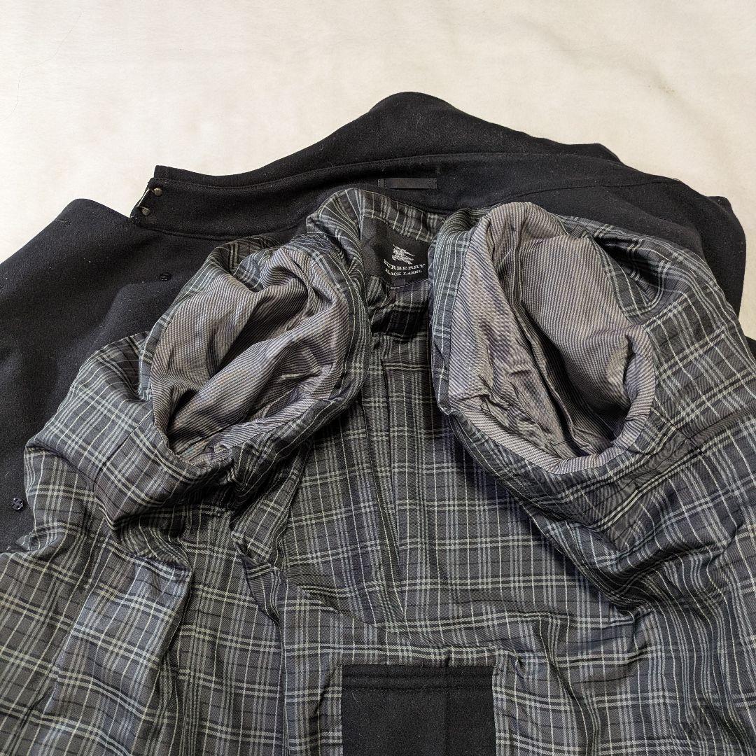 バーバリーブラックレーベル ナポレオンコートカシミヤ混 ホースロゴ 黒M