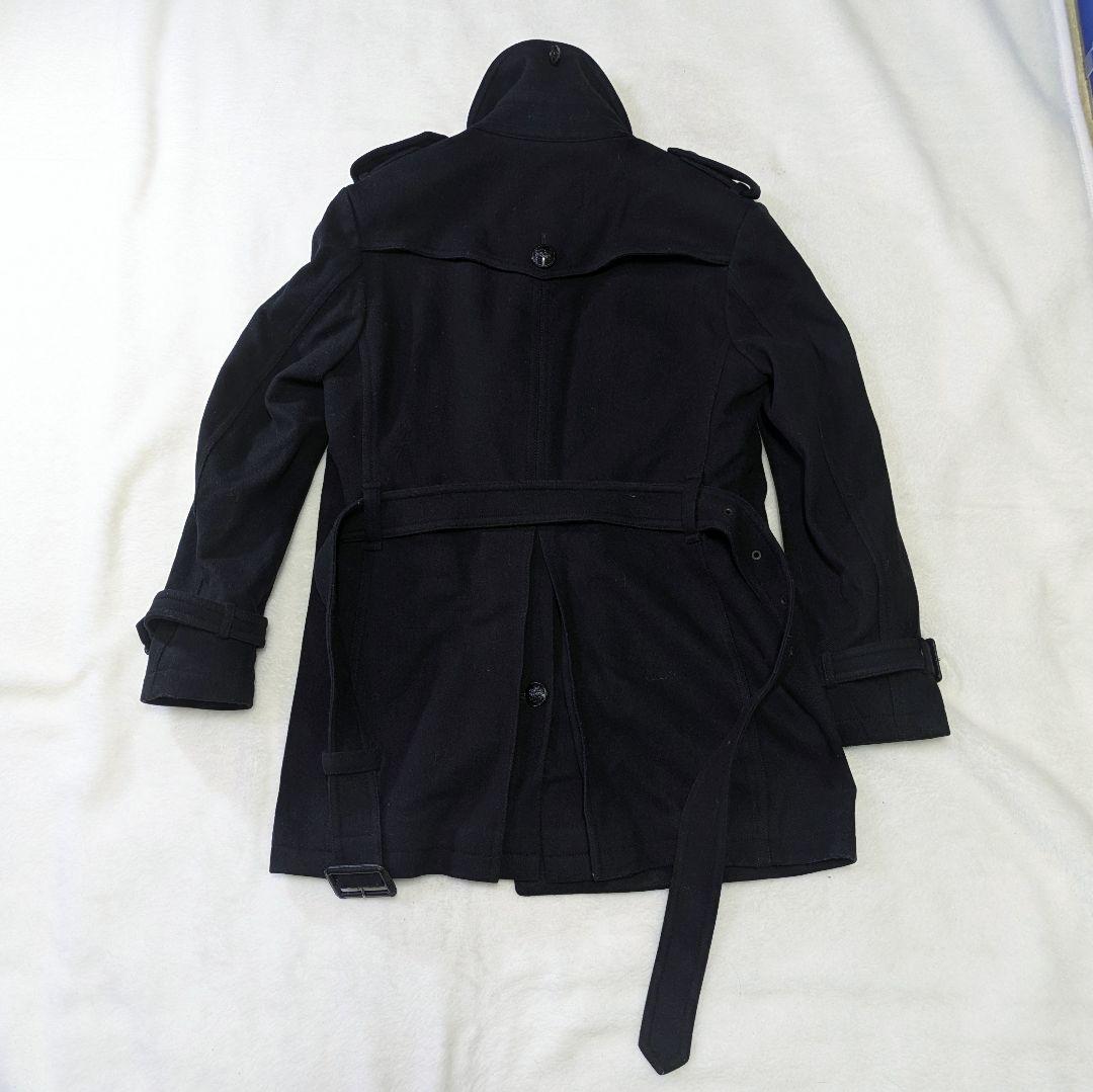 バーバリーブラックレーベル ナポレオンコートカシミヤ混 ホースロゴ 黒M